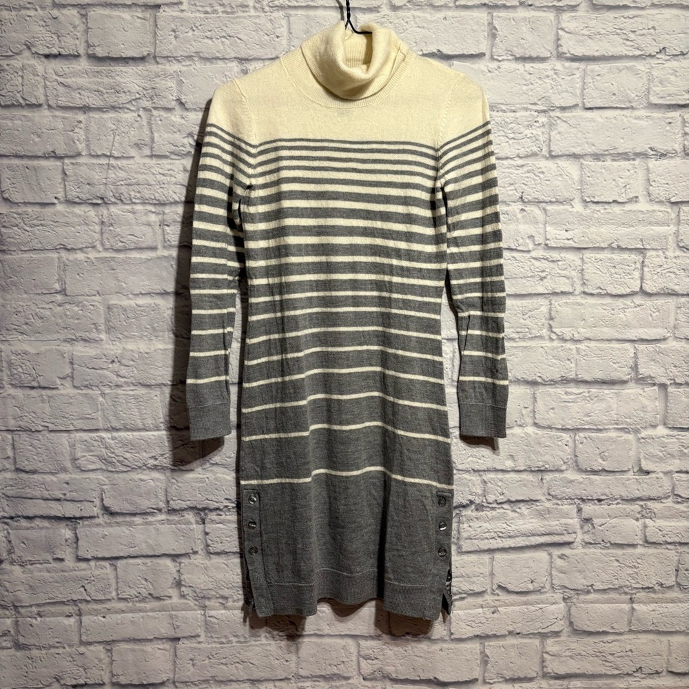 Cynthia Rownley Merino Wool Striped Turtleneck Sweater Dress Small